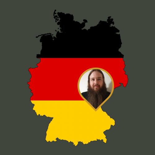 map of germany with a icon where a bearded man is shown